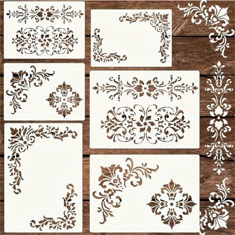 Woodworking Veneer - 6 peças de estênceis florais para