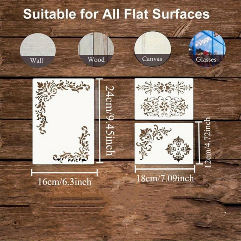 6 peças de estênceis florais p - Woodworking Veneer avaliação e preço